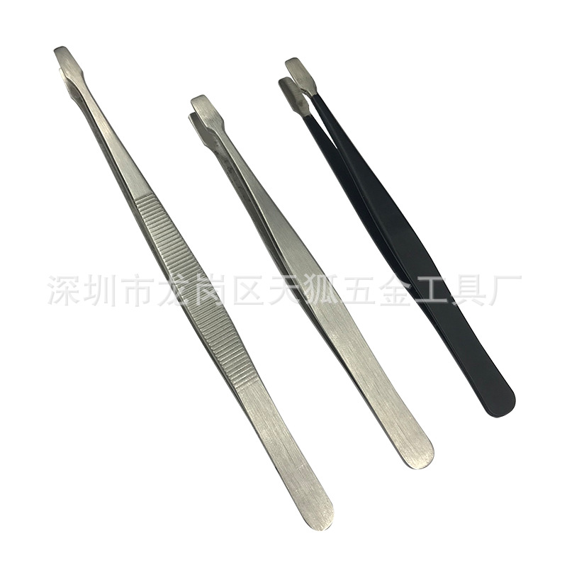 厂家批发高精密超硬款扁嘴镊子34A-SA扁圆头防静电平头黑色镊子