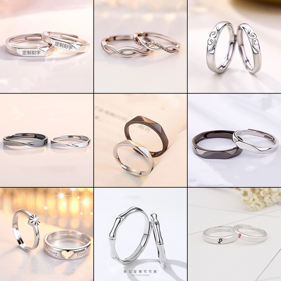 Clearance Sale Fashion Open Ring Couple Ring Women's Zircon Diamond Six-Prong Crown Wedding Ring Jewelry Wholesale