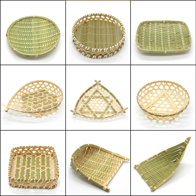 Pure handmade bamboo products small dustpan hotel farm kitchen fruit tray basket bamboo basket steamed bread pastry tray decoration