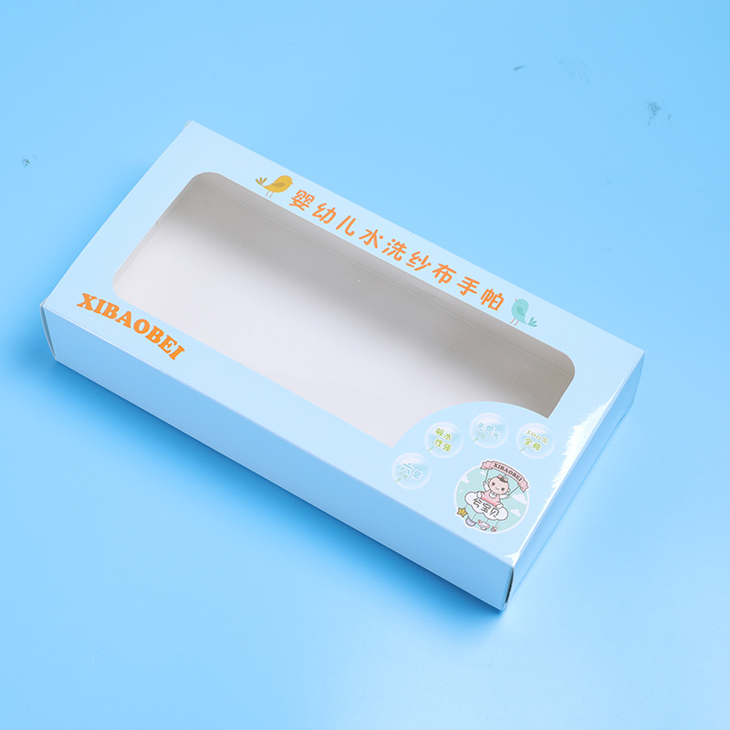 儿方巾彩盒定制纱布浴巾包装白卡盒子定做开窗透明纸盒定制