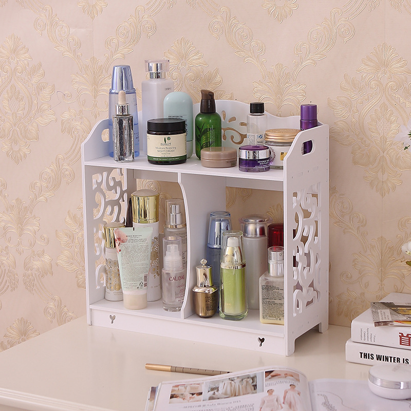 Caja de almacenamiento de cosméticos de escritorio de doble capa baño fregadero de almacenamiento rack tocador caja de almacenamiento