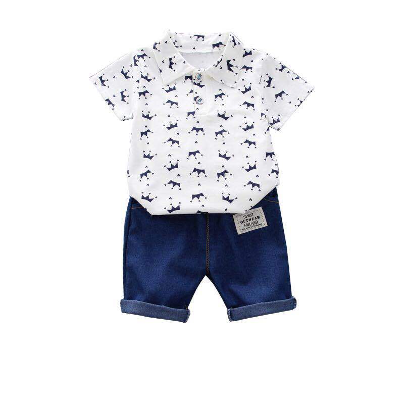 Ropa infantil transfronteriza estilo occidental verano nueva ropa de bebé camiseta para niños estilo coreano corona manga corta Niño traje verano