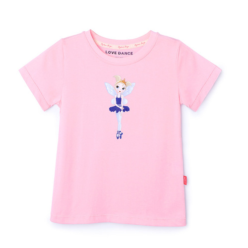 Children's dance clothing summer short-sleeved tops girls practice printed pink ballet dance clothing T-shirt cultural shirt