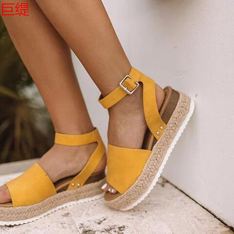 Juti spot perennial wish Amazon foreign trade large size slope heel light hemp rope sandals women