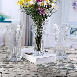 大敞口水晶玻璃花瓶透明加厚富贵竹批发水培插花大号创意客厅摆件
