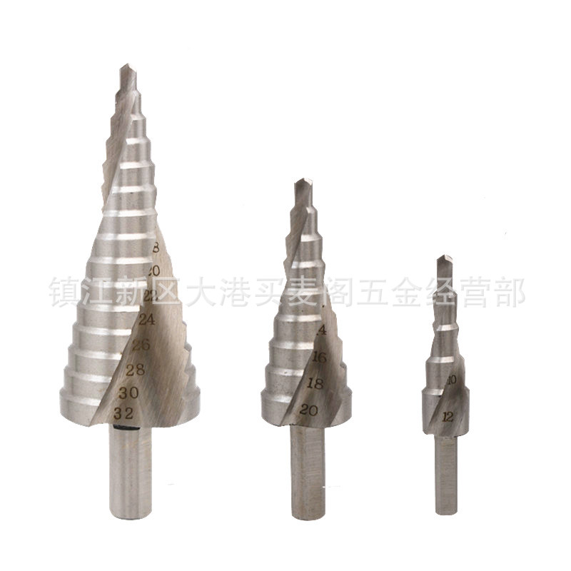 三角柄螺旋槽阶梯钻头组套装4-32，4-20，4-12 白钻