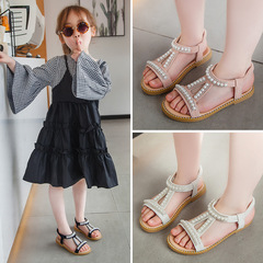 2024 Summer New Girls Pearl Sandals Baby Korean Style Open Toe Princess Shoes Small and Medium Children Wholesale