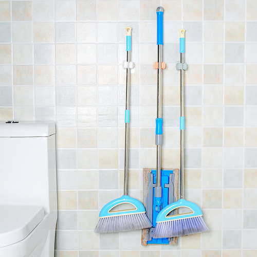 Bathroom punch-free traceless mop hook Bathroom mop clip transparent strong sticky hook mop seat mop rack
