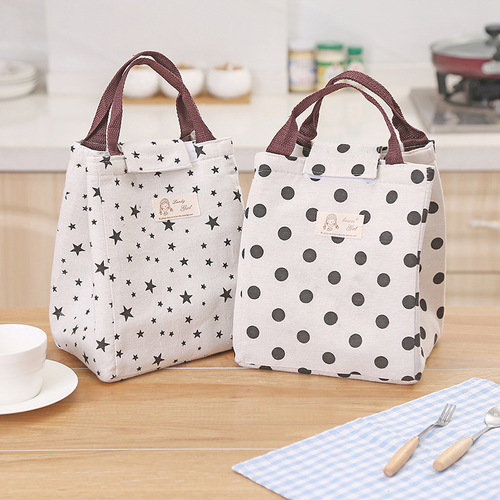 Nordic Style Thick Square Lunch Bag with Handle Insulated Lunch Bag High-Quality Cotton and Linen Ice Bag Handbag Rice Box Bag