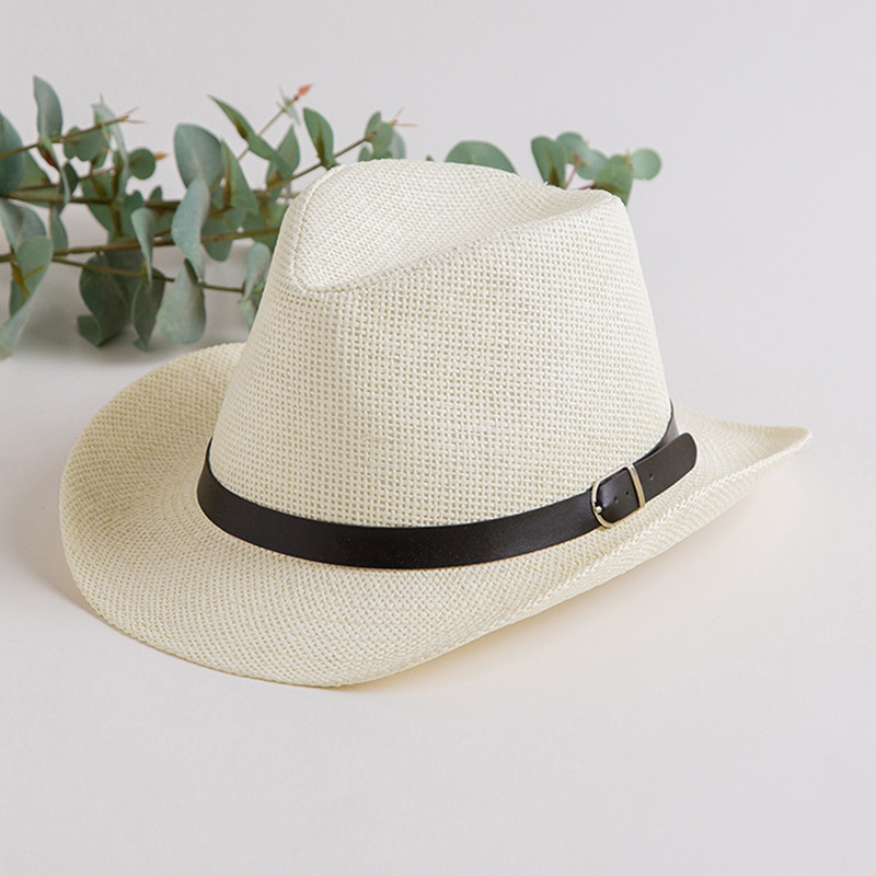 Sombrero de paja de los hombres sombrero de verano ala grande sombrero de sol cinturón sombrero de paja de mezclilla sombrero de Panamá sombrero de playa sombrero de sol moda femenina
