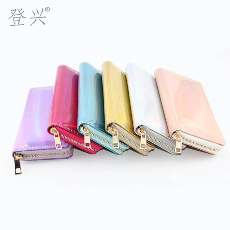 Nuevo colorido láser pu larga cartera 360 tarjeta titular cartera Yiwu fábrica al por mayor dengxing en stock