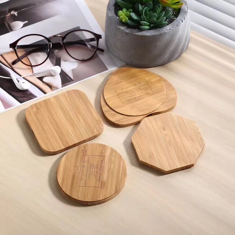 Bamboo round wireless charger creative wooden square wireless fast charging bamboo wireless charging ceremony printing LOGO