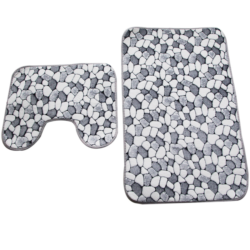 Coral Fleece Pebbles Toilet Mat Two-piece Bathroom Absorbent Non-slip Plush Mat Toilet Foot Mat Door Mat