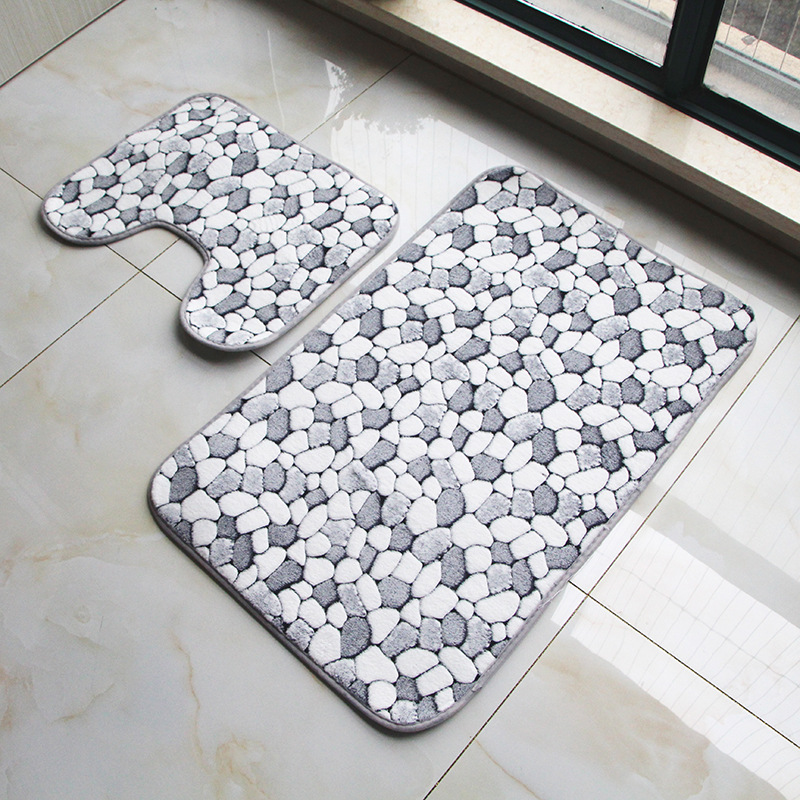 Coral Fleece Pebbles Toilet Mat Two-piece Bathroom Absorbent Non-slip Plush Mat Toilet Foot Mat Door Mat