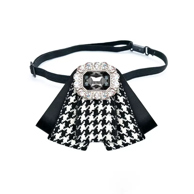 韩系千鸟格子黑色蝴蝶结JK领结韩版水钻女士百搭绑带领花一件代发