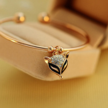 欧美复古晶美玫瑰金手链 韩版可爱闪钻狐狸手镯 10元店饰品货源