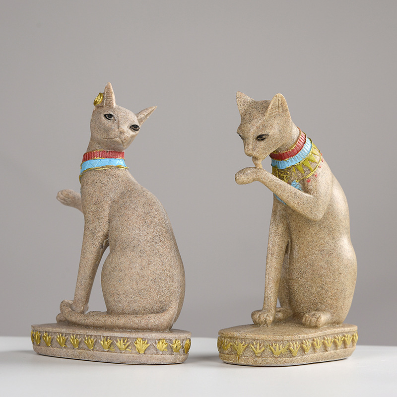 铭泽树脂工艺品砂岩猫家居装饰品摆件埃及猫动物创意礼品