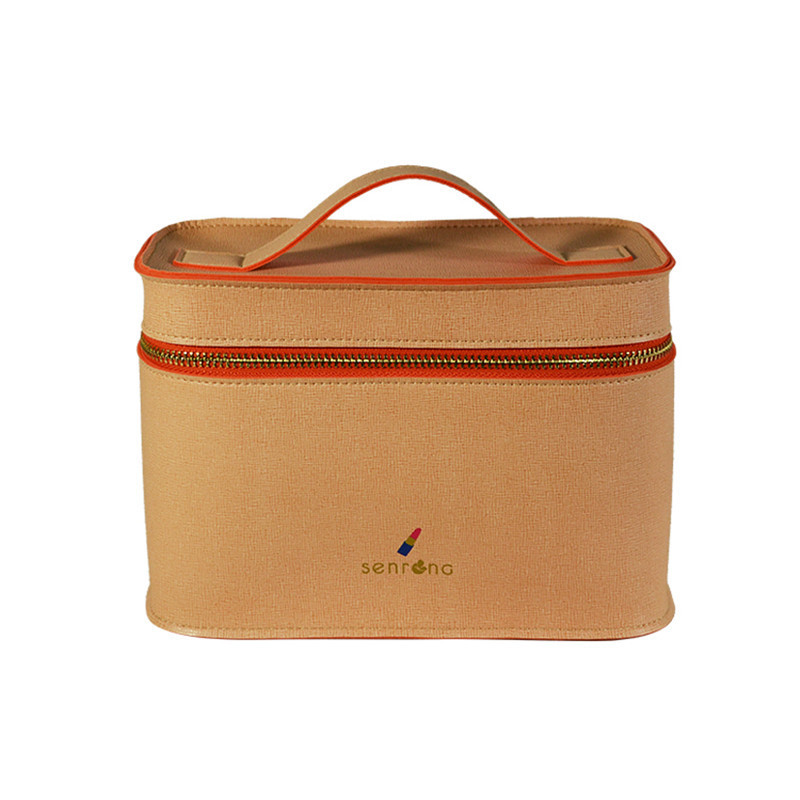 Cross-Pattern Pu Leather Makeup Bag with Mirror, Layered Leather, New Style, Ultra-Fiber Women's Bag Fabric, Custom Logo