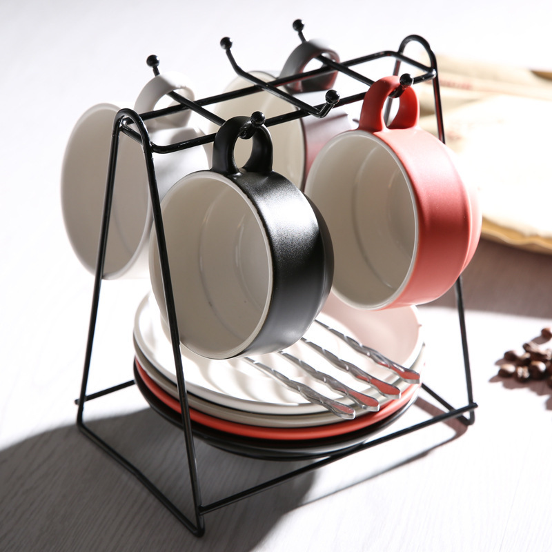 Taza de cerámica creativa taza de agua taza de moda taza de café conjunto conjunto conjunto completo con estante cuchara impresión LOGO