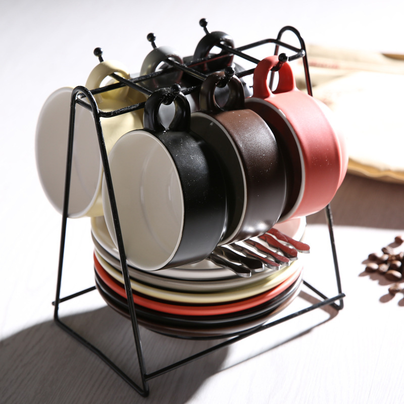 Taza de cerámica creativa taza de agua taza de moda taza de café conjunto conjunto conjunto completo con estante cuchara impresión LOGO