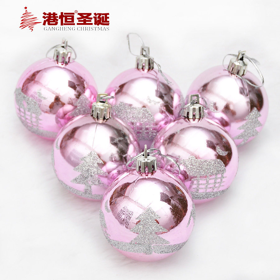 Bola de Navidad de plástico de 6cm 6 piezas árbol de Navidad bola decorativa caja brillante casa árbol patrón pintado BOLA DE Navidad