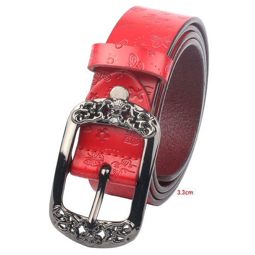 Factory direct supply of women's leather belts, retro versatile embossed butterfly leather belts, wide leather belts for women
