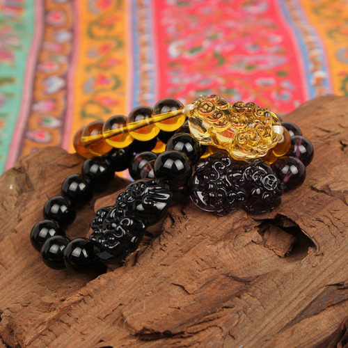 Factory Wholesale Yellow Crystal Pixiu Bracelet, Necklace, Bead Bracelet, Accessory Chain, Accessory Decor, Versatile Wealth-Bringing Pixiu Bodhi Beads Gift