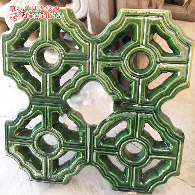 佛山批发陶瓷琉璃花窗 风景区古建窗 别墅酒店高温绿色四海棠花窗