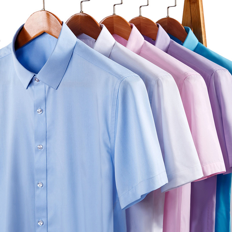 Men's Short-Sleeved Shirt 26 Summer Business Men's Clothing Bamboo Fiber Solid Color Stretch Professional Work Shirt Custom Group Purchase Men's Short-Sleeved Shirt 26 Summer Business Men's Clothing Bamboo Fiber Solid Color Stretch Professional Work Shirt Custom Group Purchase