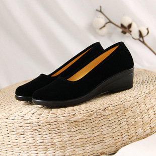 Black Pedal New Suede Wedge Polyurethane Velvet Flat Heel Dancing Round Head Professional Hotel Work Shoes