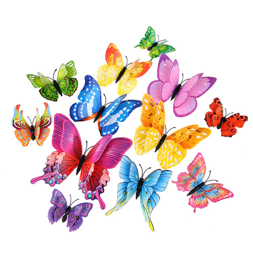 3D Stereo Double Layer Simulated Butterfly Creative Home Living Room Background Wall Decor Sticker PVC Colorful Butterfly Wall Sticker