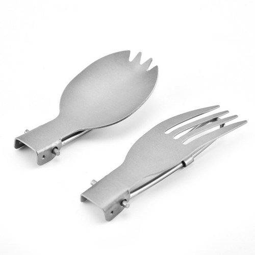 Pure titanium folding toothed spoon, easy to carry outdoors for camping and picnic tableware, titanium spoon, titanium fork
