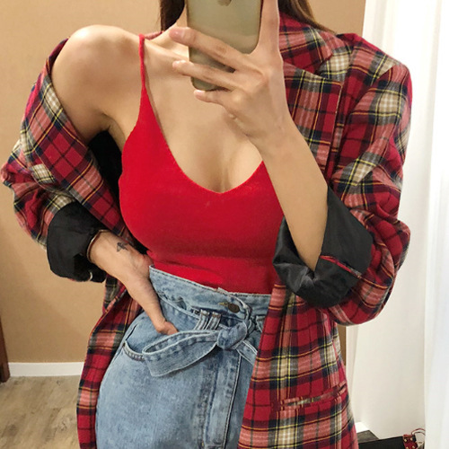 South Korea 2024 Spring/Summer New Arrival Sexy Slim-fit Low-cut Halter Neck Tank Top Knitted Women's Top All-match