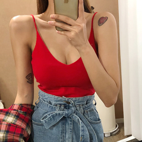 South Korea 2024 Spring/Summer New Arrival Sexy Slim-fit Low-cut Halter Neck Tank Top Knitted Women's Top All-match
