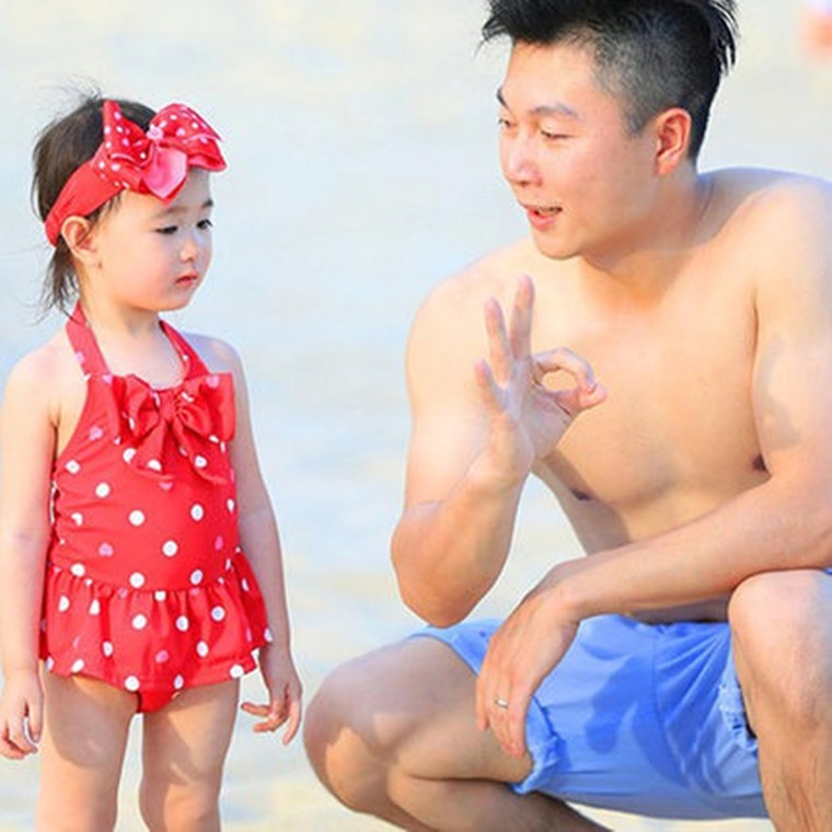 Cute Children's Swimsuit Girl's One-piece Wave Dot Love Baby Hot Spring Children's Princess Swimsuit Baby Swimsuit Hair Belt