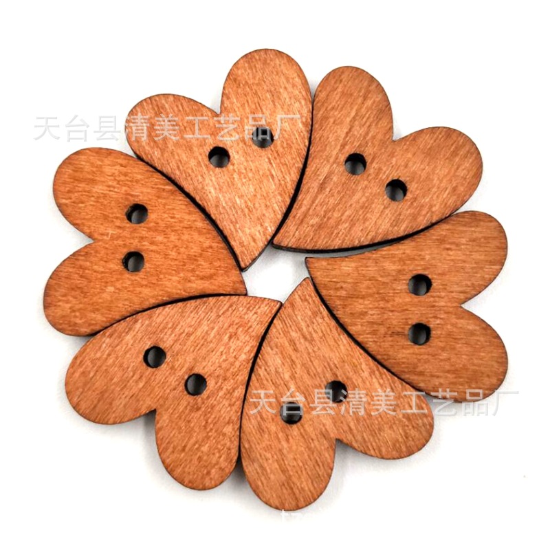 Botones de corazón de melocotón curvo retro DIY botones decorativos de madera 100 unids/bolsa
