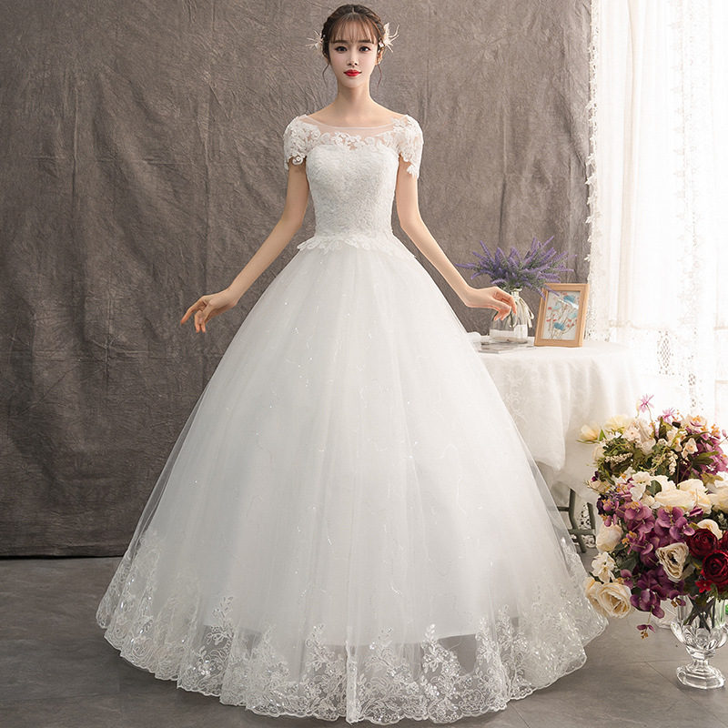 Vestido de novia ligero de estilo francés 2024 nuevo nupcial fuera del hombro simple piso-longitud Mori Super Hada temperamento femenino Pequeño