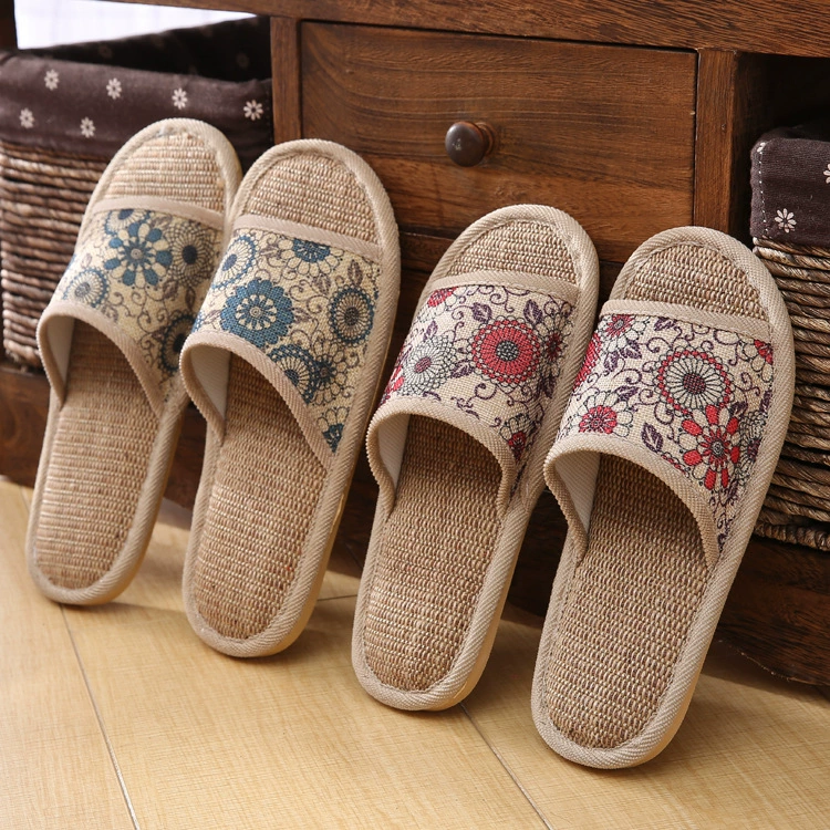Домашние льняные тапочки для пар, домашние Нескользящие мужские и женские весенние и летние сандалии, тапочки с деревянным полом, горячая Распродажа