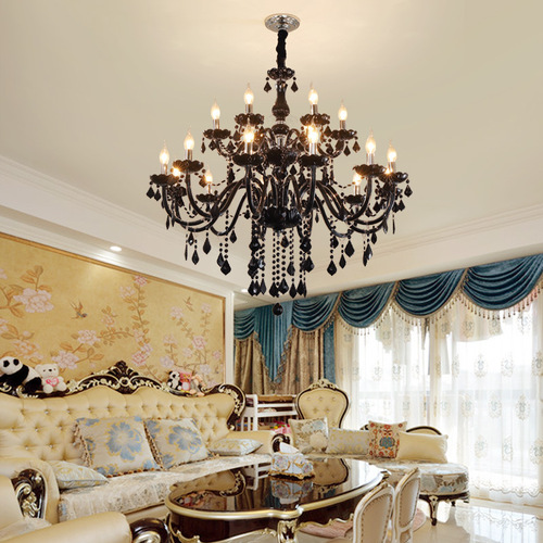 Black chandelier European-style living room crystal chandelier restaurant bedroom pendant coffee shop cybercafe clothing store decoration candle light