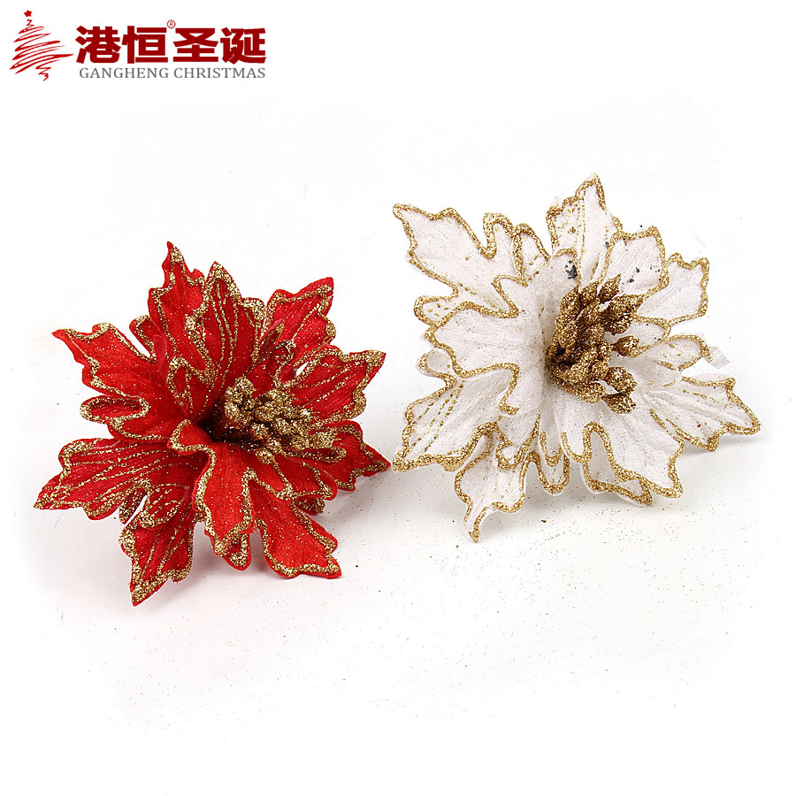 Flor artificial de Navidad 15cm franela bronceado flor decorativa de Navidad árbol de Navidad decorativo flor falsa Flor de tela