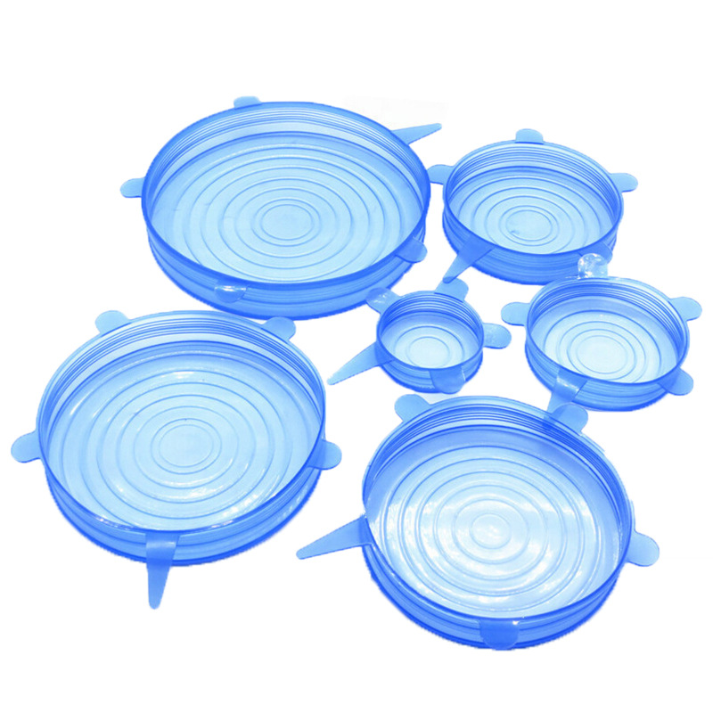 Cocina fresca-Mantenimiento de la cubierta de 6 piezas multi-funcional estirable fresco-mantenimiento de microondas horno redondo de silicona fresca-Mantenimiento de la cubierta de silicona