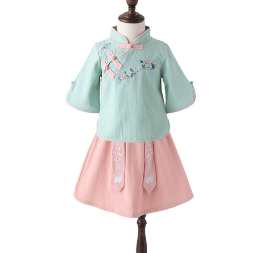 Children's Hanfu Summer Girl's Tangzhuang Qipao Modified Hanfu Ruqun Pants Little Girl National Style Children's Clothing Ethnic Costume