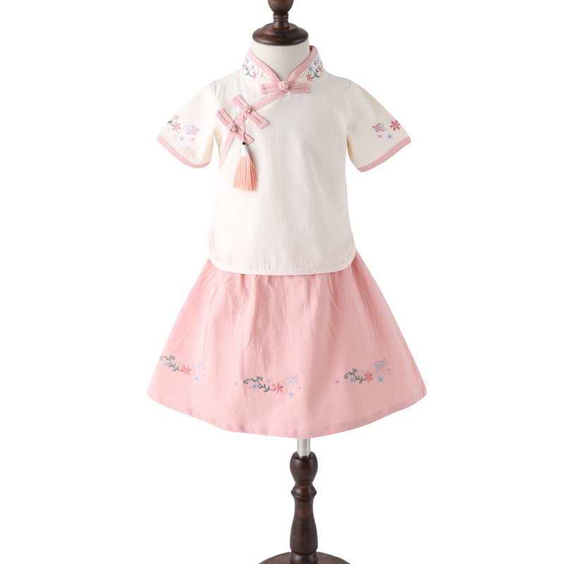 Children's Hanfu Summer Girls' Tang Suit Cheongsam Improved Hanfu Skirt Little Girl's National Style Children's Clothing Ethnic Style Ancient Costery Children's Hanfu Summer Girls' Tang Suit Cheongsam Improved Hanfu Skirt Little Girl's National Style Children's Clothing Ethnic Style Ancient Costery