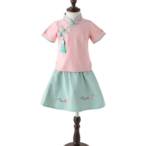 Children's Hanfu Summer Girls Tangzhuang Qipao Improved Hanfu Ruqun Little Girls National Style Children's Clothing Ethnic Ancient Costume