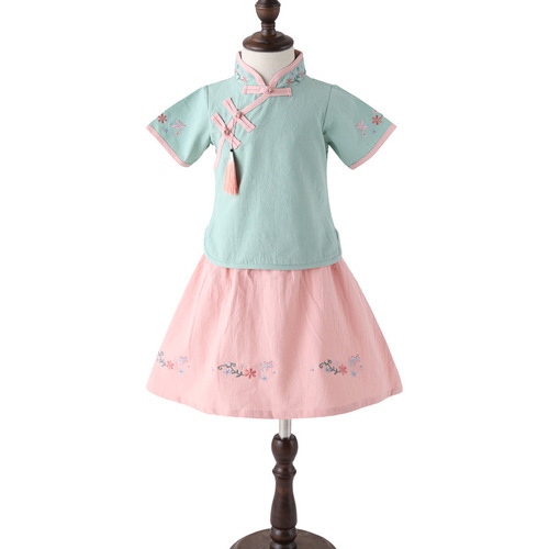 Children's Hanfu Summer Girls Tangzhuang Qipao Improved Hanfu Ruqun Little Girls National Style Children's Clothing Ethnic Ancient Costume