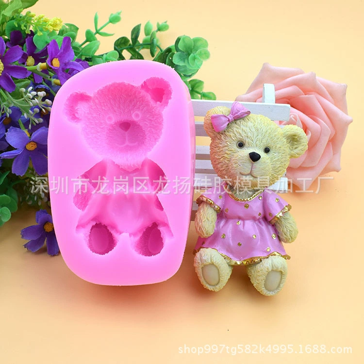 handmade soap, fondant, soft cartoon silicone mold with bow, wholesale, with little bears
