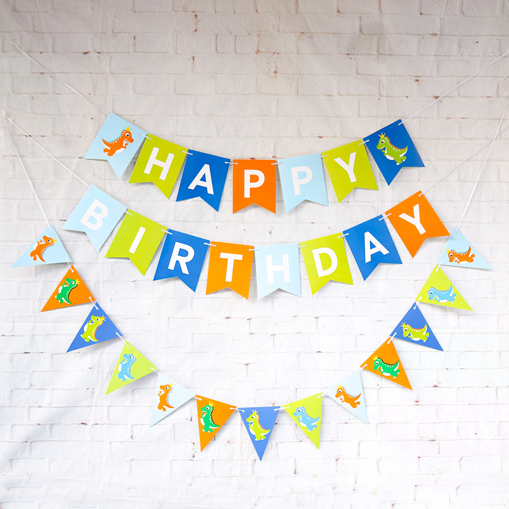 Baby's first birthday dinosaur theme party decoration birthday flag happy birthday letter banner
