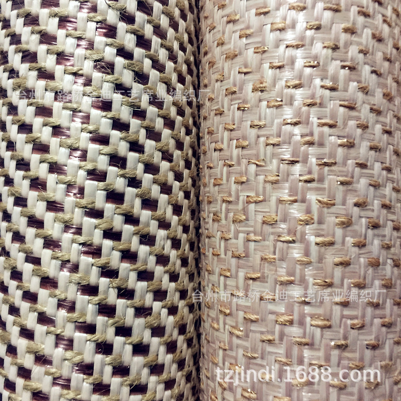 夹银丝斜纹布麻绳麻线面料PP编织鞋材箱包工艺品坯布复古风