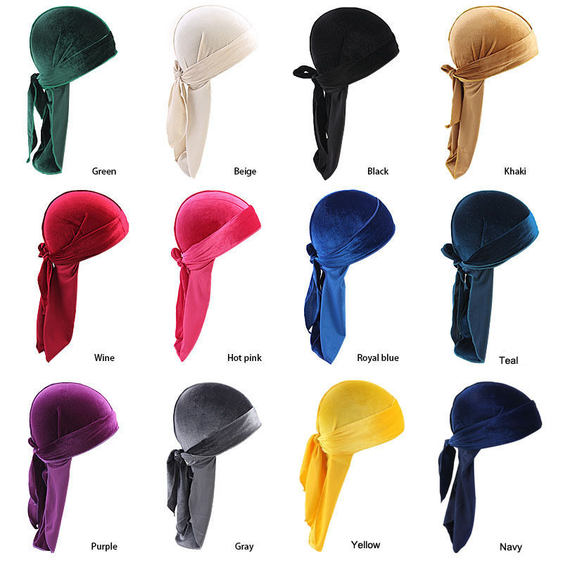 Amazon High -Catuality Velvet Long -Хвоста пиратская шляпа с длинной лентой шарф шарф капюшона Durag