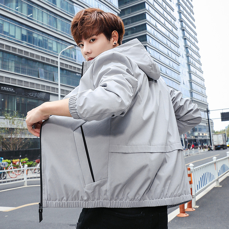 时尚男装潮流百搭帅气外套男士夹克连帽潮韩版2019春装休闲上衣男